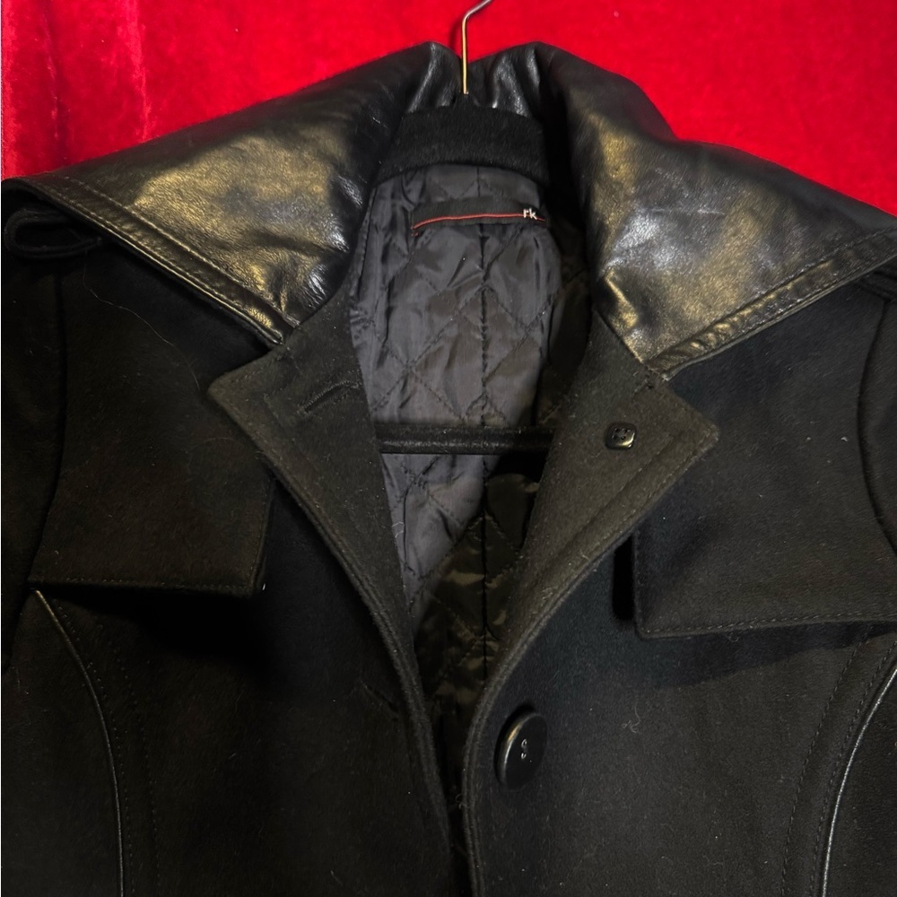 Rudsak Chic Black wool and Leather Pea Coat - Picture 4 of 8